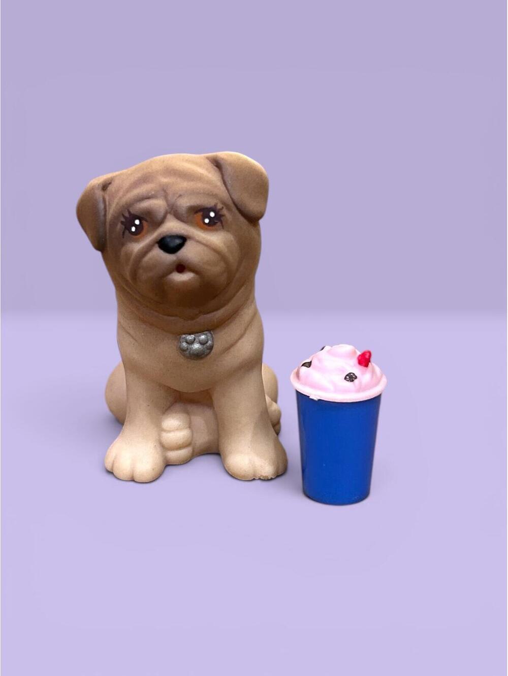 Littlest Pet Shop LPS 1993 Splash Happy Bulldog Pug Kenner Dog with Drink